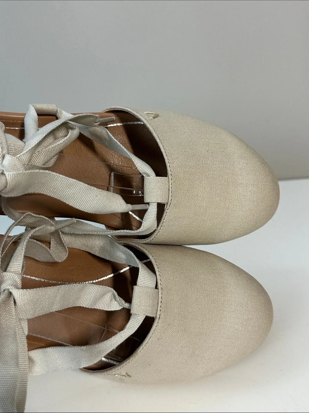 Vionic Kaitlyn Tie Front Espadrille Wedges Oat Size 9.5